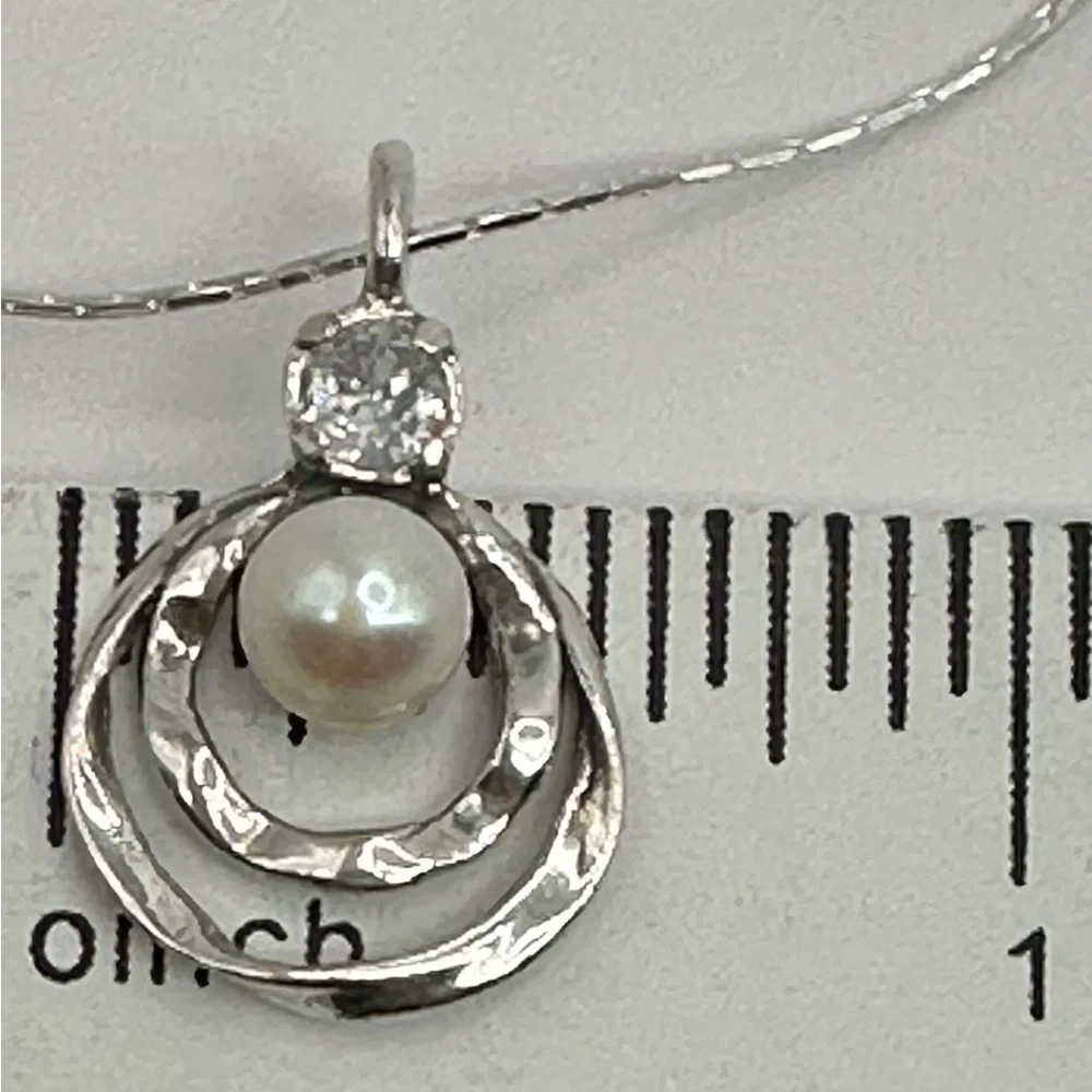 Sterling Silver Pearl & CZ Pendant Necklace